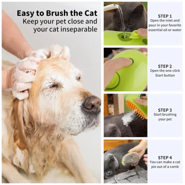 Steam Pet Brush with Release Button 3 In 1