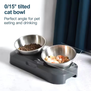 Stainless Steel made Double Bowls With Raised Stand for Pets