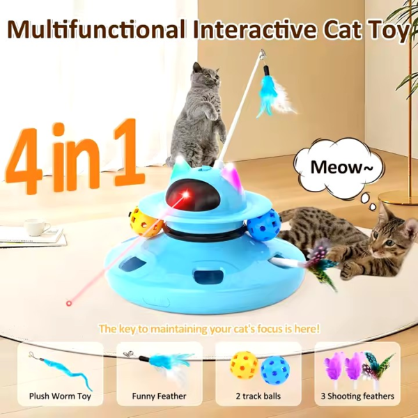 Interactive toy 4 in 1 (Feather, track balls, plush toy and laser)