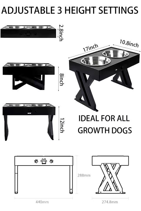 Raised Stainless Steel DoubleBowl for Pets