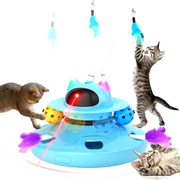 Interactive toy 4 in 1 (Feather, track balls, plush toy and laser)