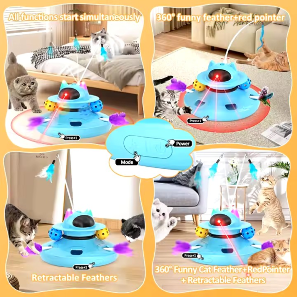 Interactive toy 4 in 1 (Feather, track balls, plush toy and laser)