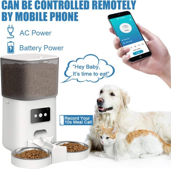 6L Automatic Dog Feeders Smart Pet Feeder with APP Control for Cat and Dogs Food Dispenser 2 Stainless Steel Bowl Voice Recorder