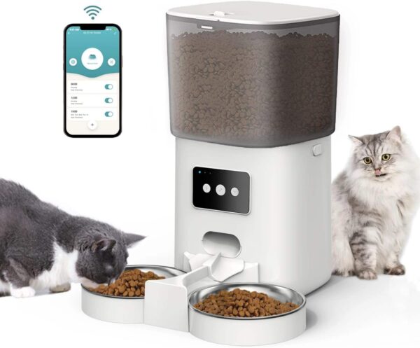 6L Automatic Dog Feeders Smart Pet Feeder with APP Control for Cat and Dogs Food Dispenser 2 Stainless Steel Bowl Voice Recorder