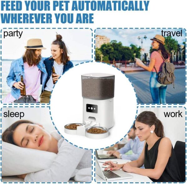 6L Automatic Dog Feeders Smart Pet Feeder with APP Control for Cat and Dogs Food Dispenser 2 Stainless Steel Bowl Voice Recorder