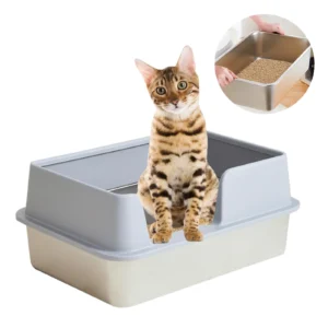 Semi-Enclosed Stainless Steel Cat Litter Box with Handle Large Litter Box for Cats Metal Litter Pan Tray Toilet Cat Box 2
