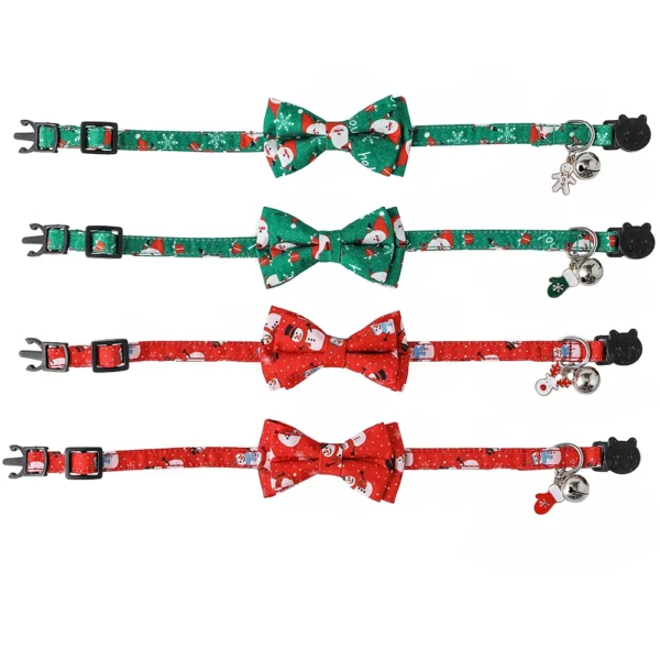 Cat Collar Christmas New Year Buckle Breakaway with Cute Bow Tie Bell Cat Accessories Adjustable Kitten Collar Pets Manufacturer