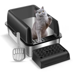 Large Detachable Stainless Steel Cat Litter Box with Lid Easy to Clean Widened Slip Resistant for Large Medium Small Cats 2