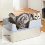Semi-Enclosed Stainless Steel Cat Litter Box with Handle Large Litter Box for Cats Metal Litter Pan Tray Toilet Cat Box