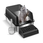 Large Detachable Stainless Steel Cat Litter Box with Lid Easy to Clean Widened Slip Resistant for Large Medium Small Cats