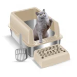 Large Detachable Stainless Steel Cat Litter Box with Lid Easy to Clean Widened Slip Resistant for Large Medium Small Cats