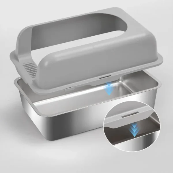 Semi-Enclosed Stainless Steel Cat Litter Box with Lid Extra Large Litter Box for Big Cats Metal Litter Pan Tray Toilet Cat Box