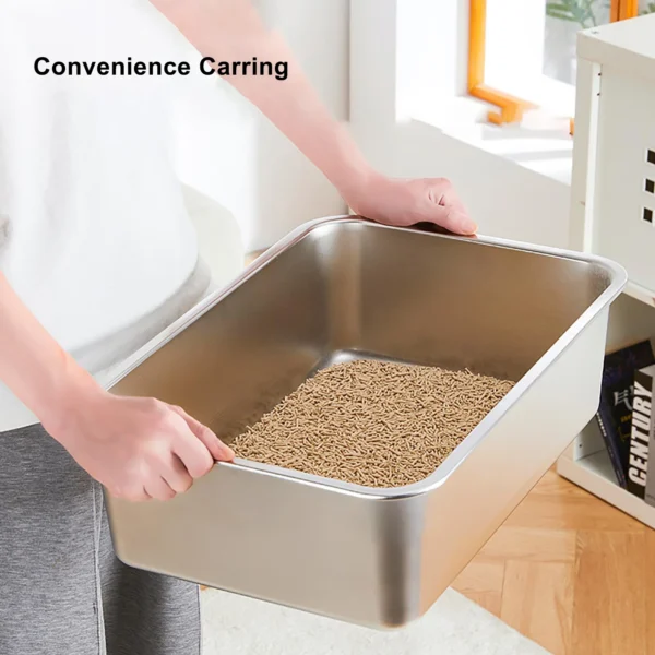 Semi-Enclosed Stainless Steel Cat Litter Box with Handle Large Litter Box for Cats Metal Litter Pan Tray Toilet Cat Box