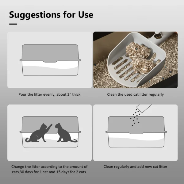 Large Detachable Stainless Steel Cat Litter Box with Lid Easy to Clean Widened Slip Resistant for Large Medium Small Cats