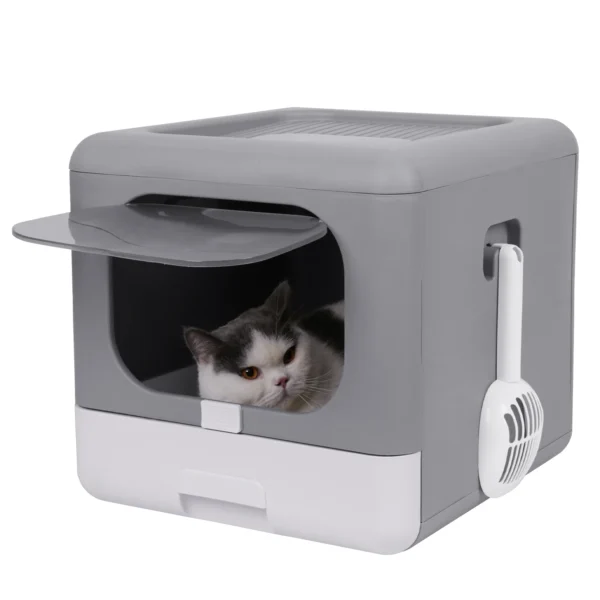Foldable Cat Litter Box Cat Toilet Box with Cat Litter Scoop Drawer Toilet Anti-Splash Potty Clean House Bedpan Pet Supplies