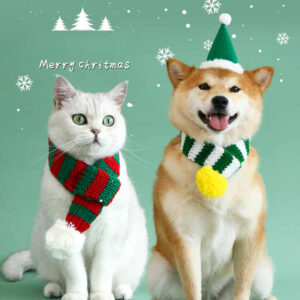 New Knitted Striped Pet Christmas Scarf for Cats Dogs Rabbits Wool Balls Thickened Warm Neck Bibs Dog Scarf