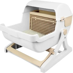 Plastic Cat Litter Box Flip Lid Semi-Automatic Quick Cleaning Luxury Cat Toilet Tray PP Resin Pet Litter Pan Cat Products 2