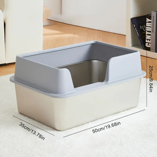 Semi-Enclosed Stainless Steel Cat Litter Box with Handle Large Litter Box for Cats Metal Litter Pan Tray Toilet Cat Box
