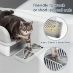 Semi-Enclosed Stainless Steel Cat Litter Box with Lid Extra Large Litter Box for Big Cats Metal Litter Pan Tray Toilet Cat Box