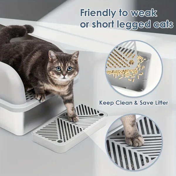 Semi-Enclosed Stainless Steel Cat Litter Box with Lid Extra Large Litter Box for Big Cats Metal Litter Pan Tray Toilet Cat Box