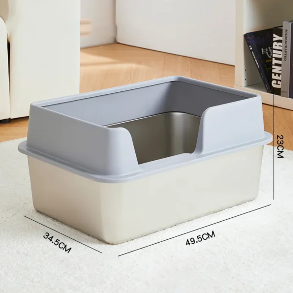 Semi-Enclosed Stainless Steel Cat Litter Box with Handle Large Litter Box for Cats Metal Litter Pan Tray Toilet Cat Box