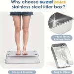 Semi-Enclosed Stainless Steel Cat Litter Box with Lid Extra Large Litter Box for Big Cats Metal Litter Pan Tray Toilet Cat Box