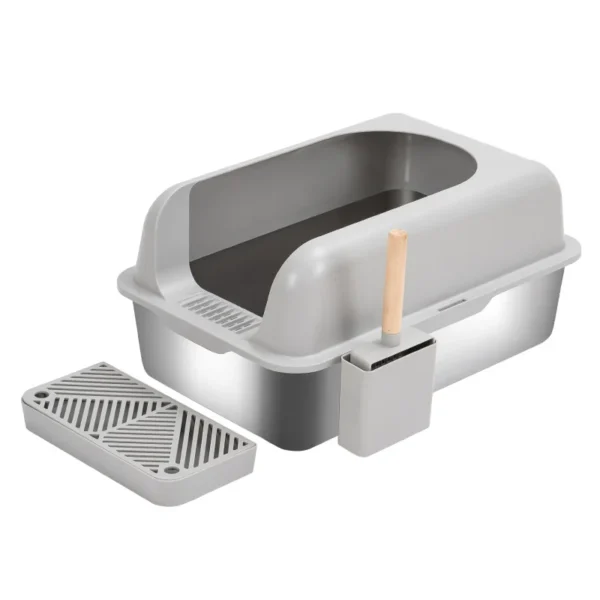 Semi-Enclosed Stainless Steel Cat Litter Box with Lid Extra Large Litter Box for Big Cats Metal Litter Pan Tray Toilet Cat Box
