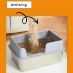 Semi-Enclosed Stainless Steel Cat Litter Box with Handle Large Litter Box for Cats Metal Litter Pan Tray Toilet Cat Box