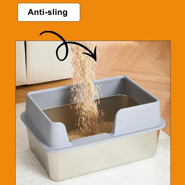 Semi-Enclosed Stainless Steel Cat Litter Box with Handle Large Litter Box for Cats Metal Litter Pan Tray Toilet Cat Box