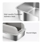 Semi-Enclosed Stainless Steel Cat Litter Box with Lid Extra Large Litter Box for Big Cats Metal Litter Pan Tray Toilet Cat Box