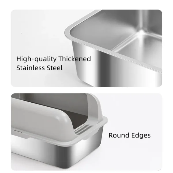Semi-Enclosed Stainless Steel Cat Litter Box with Lid Extra Large Litter Box for Big Cats Metal Litter Pan Tray Toilet Cat Box