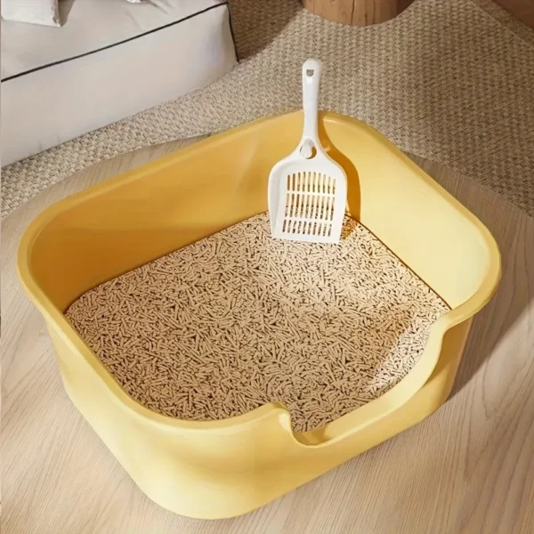 Large Cat Litter Box with High Sides Cat Basin Litter Pan Kitten Potty Semi-closed Toilet Open Top Pet Litter Box