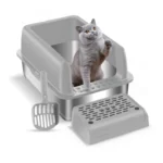 Large Detachable Stainless Steel Cat Litter Box with Lid Easy to Clean Widened Slip Resistant for Large Medium Small Cats