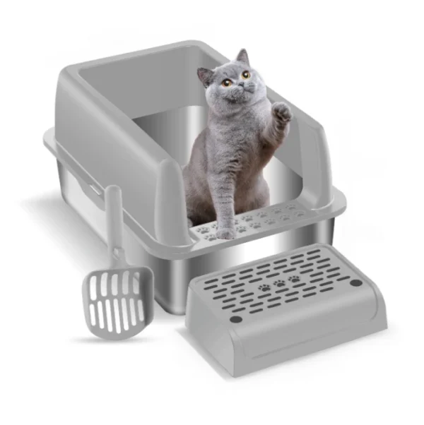 Large Detachable Stainless Steel Cat Litter Box with Lid Easy to Clean Widened Slip Resistant for Large Medium Small Cats