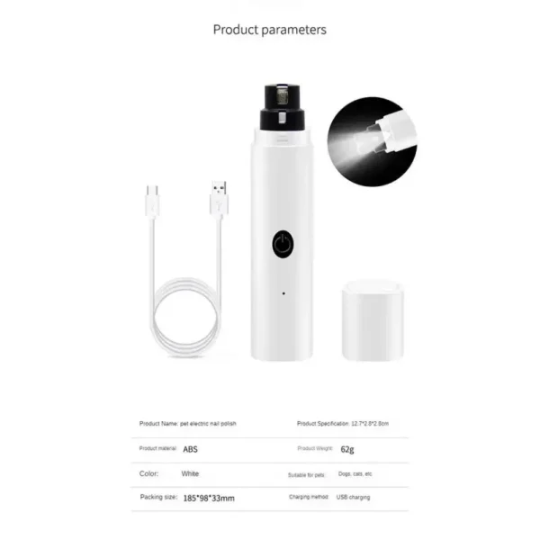 Electric Dog Nail Clippers for Dog Nail Plastic Rechargeable USB Charging LED Light Pet Cat Paws Nail Grooming Cat Products